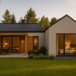 Współczesny, przytulny dom parterowy z wydzieloną sypialnią główną od ogrodu